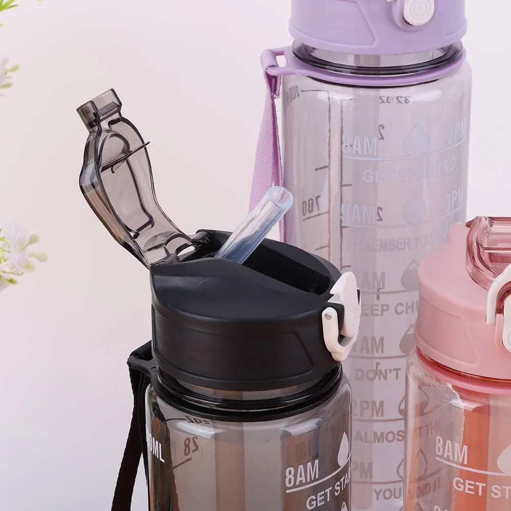 Gourde Sport 800ml avec Paille & Anse – Étanche & Motivante | Fitness, Running, Outdoor