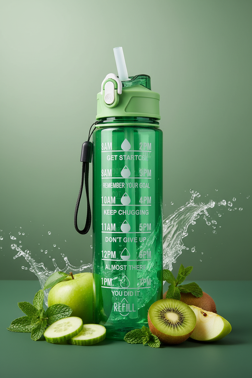 Gourde Sport 800ml avec Paille & Anse – Étanche & Motivante | Fitness, Running, Outdoor
